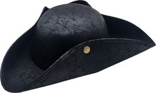 Black Brown Tricorn Pirate Hat Mens Ladies Deluxe Fancy Dress Costume Accessory
