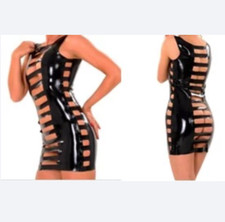  Womens Moulded Latex/Rubber Mini Cut Out Vest Dress 100% Natural Rubber Skirt