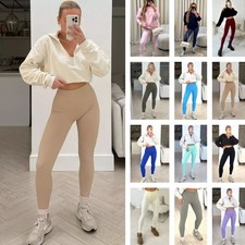 Womens Ladies High Waist Seamless Ribbed Leggings Skinny Stretchy Bottom Trouser