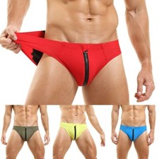 Men's Briefs Swim Trunks Underwear with Open Front Zip Beach Underpants Swimwear
