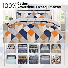Premium 100% Cotton Reversible Duvet & Pillowcase Set – Single Double Super King