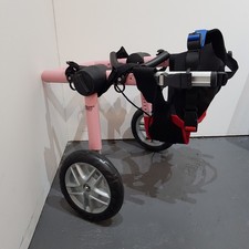 Walkin' Wheels rear dog wheelchair, Adjustable. Medium, pink. Wheel size 8"
