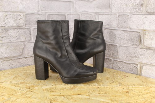 Black leather block heel ankle - leather,