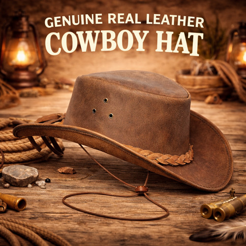 Real leather cowboy hat - leather, mens