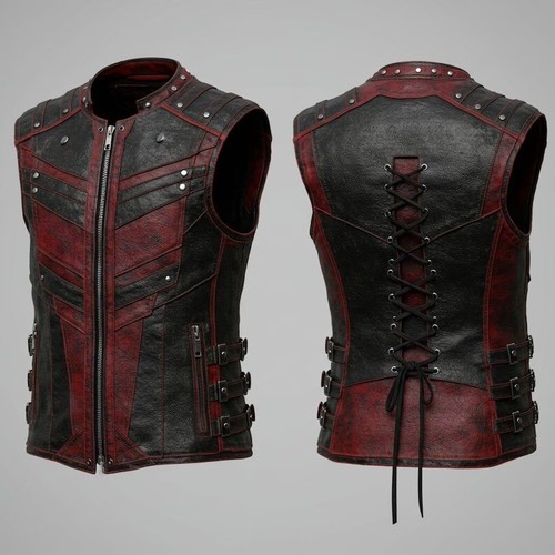Gothic leather vest - gothic, red