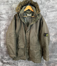 Stone Island Fur Hood Parka Coat Green Quilted Jacket Vintage M (Repaired)