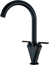Black Kitchen Sink Tap, Mono Bloc Double Lever High Swan Swivel Neck Mixer Taps