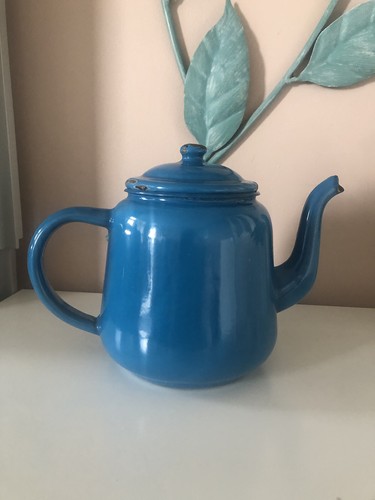 Vintage blue enamel kettle - vintage,