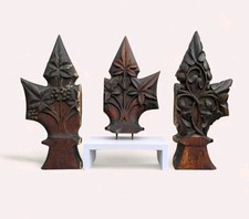 3 Victorian Hand Carved Wooden Oak Floral Church Pew Salvage Finial Finials