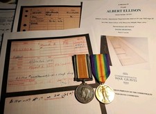 WW1 Pair, War & Victory Medal Pte Ellison, 2nd Manchester Regiment, KIA, Wigan 