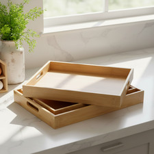 Bamboo Set of 3 Rectangular Serving Tray Wood Breakfast Food Drinks Wooden Trays