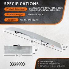 2pcs 86.4'' Aluminum Loading Ramp Arched For Motorcycle ATV/UTV Truck Lawnmower