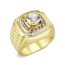 Mens gold ring solitaire round accents square signet pinky 18kt ION