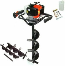 55164 Petrol Earth Auger 52cc Fence Post Hole Borer Ground Drill + 2 Bits