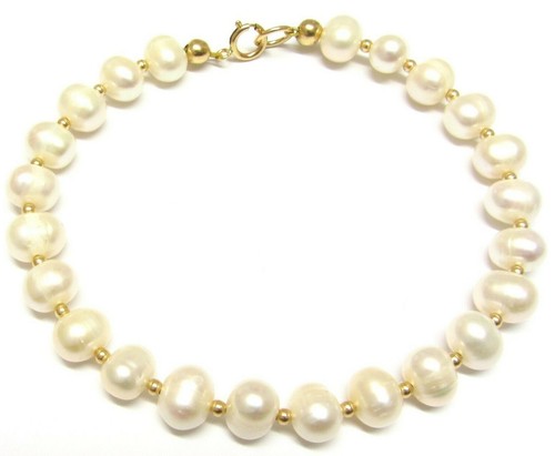 9ct gold pearl bracelet - gold,