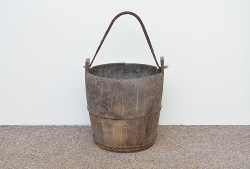 Old vintage wooden rice bucket - old,
