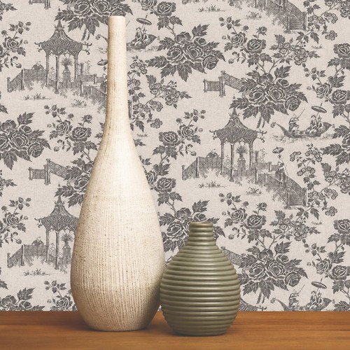 Charcoal chinoiserie wallpaper - charcoal,