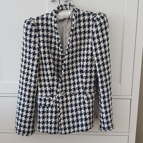 Black and whitr check coat - black,