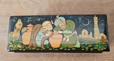 Vintage Painted Lacquered Lined Uzbek Trinket/Pen Box Humerous Design