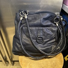 Oriano Large, Soft, Navy Blue, Leather Shoulder Bag, with woven Straps- 1133