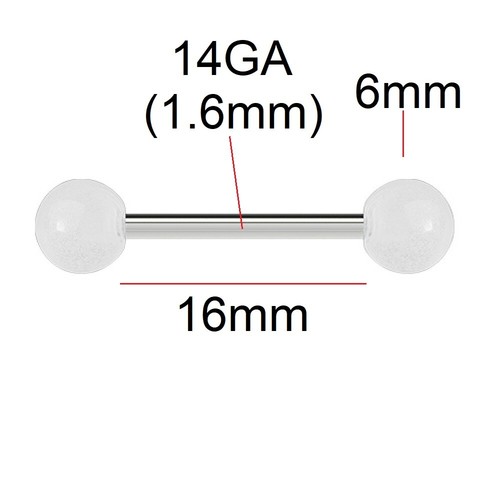 14g 16mm tongue bar - 16mm, milky