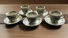 Masons “Strathmore” Set Of 5 Teacups And Saucers Vintage Green White Ironstone