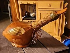 Vintage MCM Duck Goose Shaped Leather Bottle Wine Decanter Italy Rustic 14"