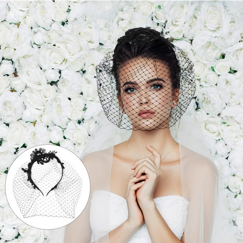 Vintage black veil headband - black,