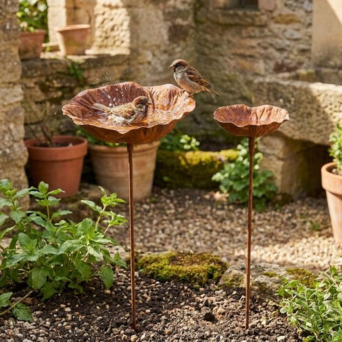 Metal bird bath flower shape - metal,