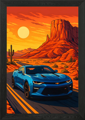 Blue camaro desert road - blue, trip