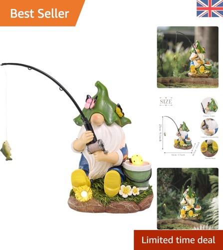 Whimsical fishing gnome with - fishing,