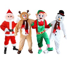 ADULTS CHRISTMAS MASCOT COSTUME ELF REINDEER SNOWMAN SANTA PLUSH FANCY DRESS