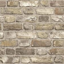 Classic Brick Effect Wallpaper A28904 Neutral Grandeco Realistic Textured Vinyl