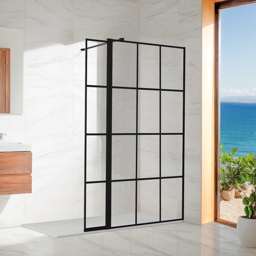 Black grid shower screen - black,
