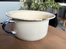 Vintage Enamel Chamber Pot/Planter White Blue