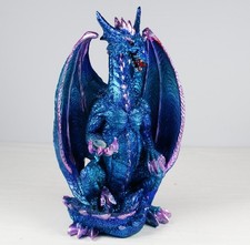 Dragon Sitting Blue Resin Statue Sculpture Gothic Ornament 7.5" PLS READ
