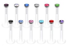 Bioflex Labret Lip Stud Tragus Bar with Press Fit Gem - Choose Size and Colour