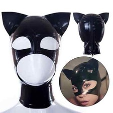 Black Latex Hood with Open Chin – Rubber Mask for Catwoman Cosplay & Clubwear