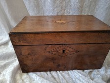 Antique Wooden Tea Caddy With Marquetry Inlay