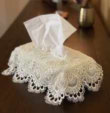 Tissue Box Cover Rectangle Nottingham Style Lace Gold Luxury Gift