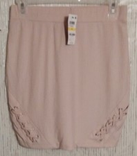 Material Girl Juniors Lace-up Rib-knit Mini Skirt Peach Whip Size Medium