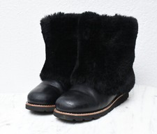 UGG Maylin Black Leather Sheepskin Lined Cuffed Winter Mid Calf Boots Womens 5
