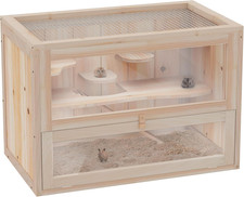 Wooden Hamster Cage, Gerbil Cage with Ramp, Platforms, Mouse Mice Rodent Small A