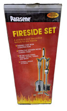 Fireside Fireplace Companion Set Cast Iron Stand Poker Shovel Tongs Brush Silver