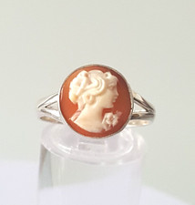 Gorgeous Vintage Real Carved Shell Cameo Ring 925 Silver Size R~R1/2 #16473