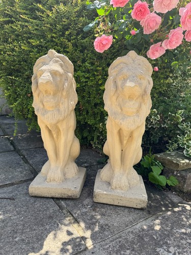Pair cast stone lion - pair,