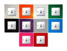 SINGLE LIGHT SWITCH SOCKET FINGER PLATE COLOURED ACRYLIC SURROUND FREE P & P