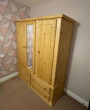 SOLID PINE TRIPLE 5 DRAWER WARDROBE 3 SHELVES FANTASTIC VALUE