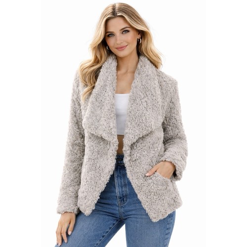Faux fur teddy jacket gray - fur,