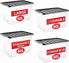 4x 80L Clear Plastic Storage